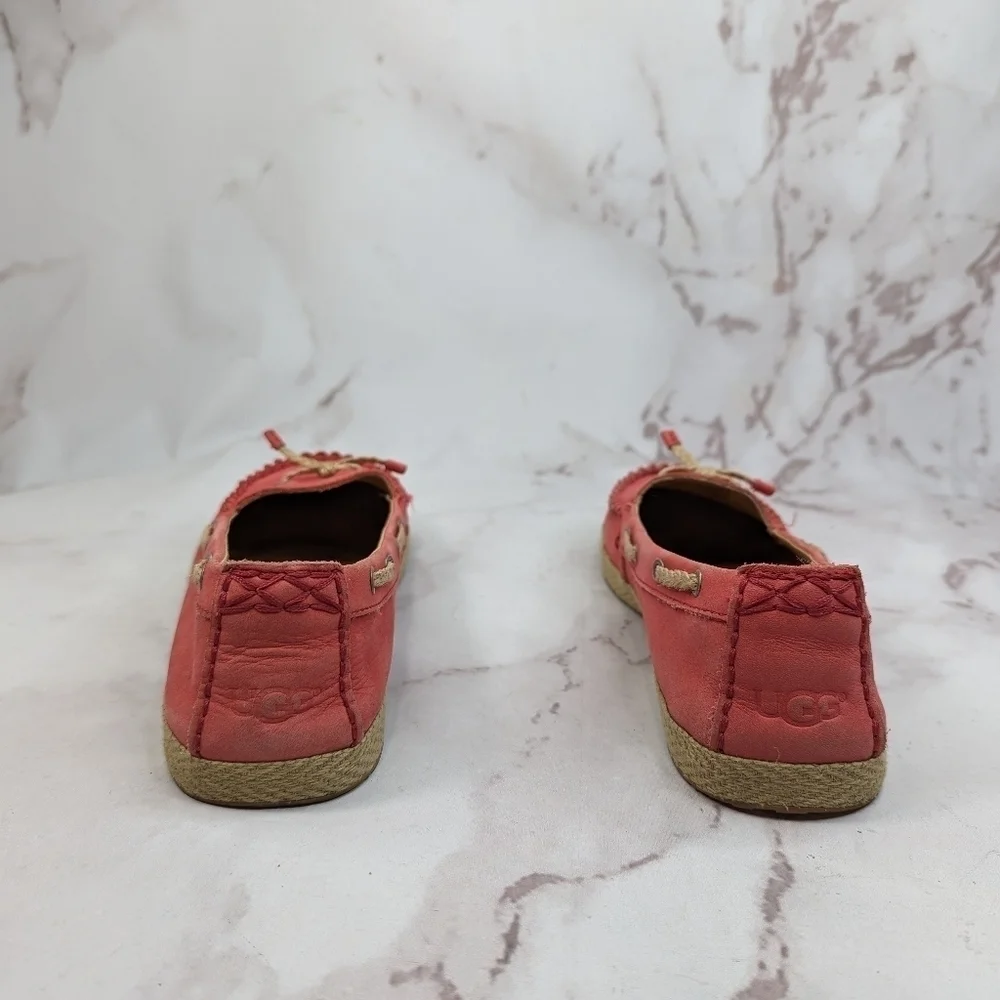 Ugg Shoes Women 11 Pink Slip On Mocassin Espadrille Loafer Tomato Flats Leather